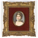 Continental hand painted miniature porcelain plaque, depicting Queen Louise in the classic pose,