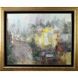 Jean Kalisch (American, 20th century), "Cityscape," oil on canvas, signed lower right, titled and