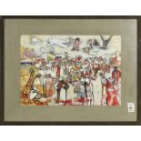 Maurice Lapp (American, b. 1925), Untitled (Festival with Figures). gouache, signed lower left,