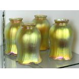 (lot of 4) Lundberg Studios shades, each in gold aurene with a ruffled rim, marked "RLF '99," 5.5"h