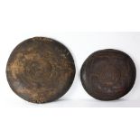 (lot of 2) Papau New Guinea larved carved bowls or plates, with elaborate incised carving, the