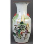 Chinese enameled porcelain vase, of baluster form with the body featuring beauties in front of a