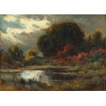 Attributed to Manuel Valencia (American, 1856-1935), Untitled (Autumn River Landscape), oil on