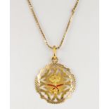 Enamel and yellow gold pendant-necklace Featuring 1) enamel, 18k yellow gold palm tree and sword