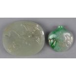 Chinese Jade Belt Plaque and Jadeite Snuff Bottle