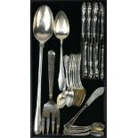 (lot of 36) Assorted Continental sterling silver and silver plate flatware group, consisting of (