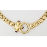 Ruby and 14k yellow gold woven link necklace