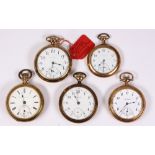 (Lot of 5) Gold-filled open face pocketwatch Including 1) Elgin gold-filled open face pocketwatch,