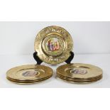 (lot of 8) Royal china chargers, each having a gilt rim surrounding Classical style figures, 10"
