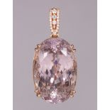 Kunzite, diamond and 14k rose gold pendant