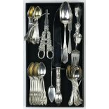 (lot of 43) Assorted sterling silver, .830 silver and coin silver flatware group, some with gilt