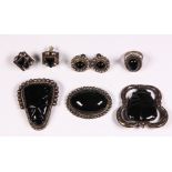 Collection of onyx, sterling silver, silver and metal jewelry Including 1) Diaz Santoyo onyx,