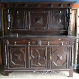 Continental Gothic Revival sideboard with a rectangular top, above spooled pilasters, rising on