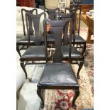 (lot of 6) Late Victorian dining room chairs, each having a high back and rising on cabriole legs,