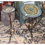 (lot of 2) Spanish Revival tables circa 1920, each having a tile top with wrought iron base, one
