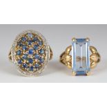 (Lot of 2) Synthetic Spinel , sapphire, diamond, 14k yellow gold ring Including 1) synthetic spinel,