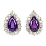 Pair of amethyst, diamond and 14k gold earrings