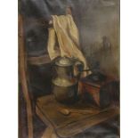 Russian School (20th century), Kitchen Still Life with Coffee Grinder, Pot and Chair, 1914, oil on