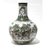 Chinese large porcelain stickneck vase, decorated with a battle scene on a crackle ground, 23.25"h