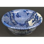 Japanese blue and white, the interior with a rabbit, butterflies and landscape, everted rim, approx.