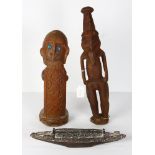 (lot of 3) Oceanic objects, including a Korwar memorial ancestral figure with shield and blue