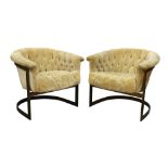 (lot of 2) Pair John Stuart bronze and upholstered armchairs