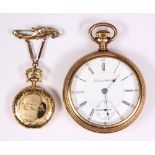 (Lot of 2) 14k yellow gold and metal pendant-brooch and gold-filled pocketwatches Including 1)
