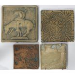 (lot of 4) California ceramic relief molded art tile group, consisting of a terra cotta Batchelder