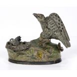 Eagle & Eaglets Mechanical Bank, marked "Pat. Jan 23 1883," by J&E Stevens, depicting eaglets rising