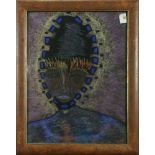 (lot of 2) David Herschcopf (American, 20th century), Tribal Mask and Black Haired Beauty, pastels