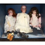 (lot of 3) Early German bisque dolls, makers include Simon and Halbig, largest approximately 34"h