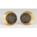 Pair of shakudo and 14k yellow gold cufflinks