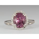 Spinel, diamond and 18k white gold ring