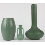 (lot of 3) Zanesville Arts and Crafts style pottery group, consisting of vases in various forms