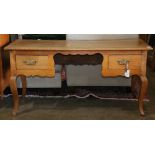 French cherry wood desk, late 19th/early 20th Century, the rectangular top above two drawers, rising