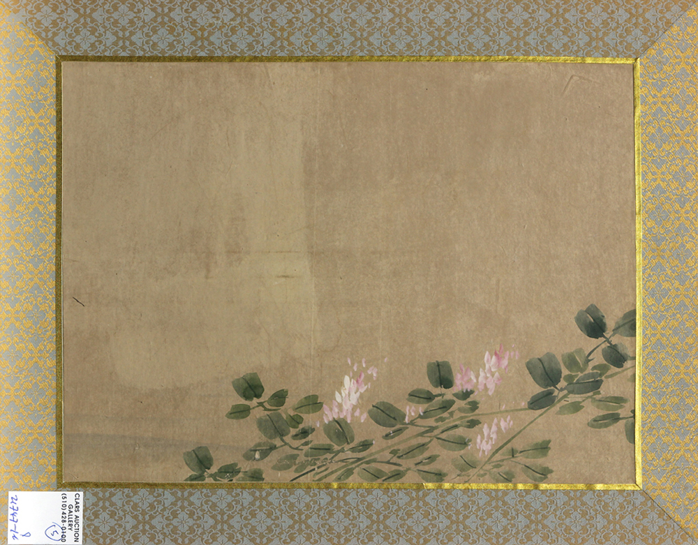 (lot of 5) Japanese ink and colors on silk, matted fragments from 18th-19th century byobu screen, - Image 3 of 6