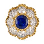 Buccellati sapphire, diamond and18k yellow gold ring