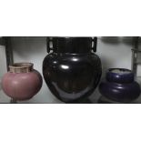 (lot of 3) Fulper Pottery group, consisting of a purple bulbous form vase, stamped "Fulper" to the