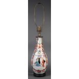 Japanese pear shaped vase, coverted to a lamp, decorated with figures, phenix and landscape,