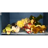 One shelf of Steiff plush animals, models include Tulla, Micki, Wutzi, and (2) Cosy Nessy,