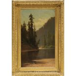 American School (19th century), Mountain River Scene, oil on canvas, unsigned, overall (with