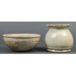 (lot of 2) Vietnamese straw glazed ceramics, Tran dynasty (13th c): consisting of a bowl with a
