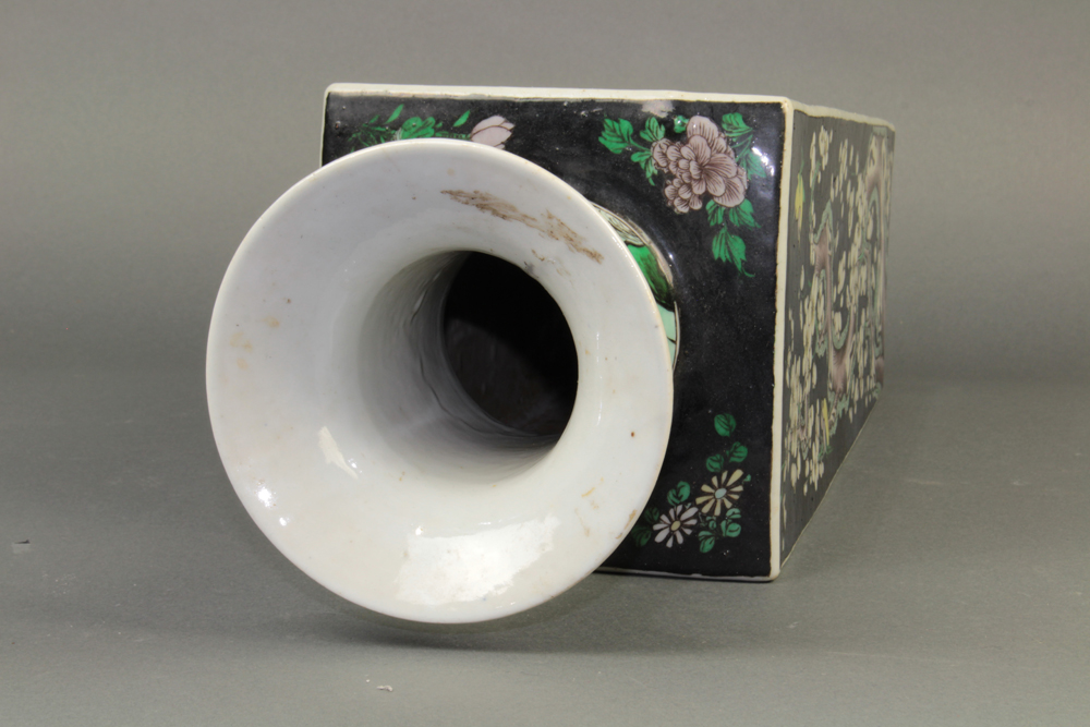 Chinese famille noir porcelain vase, with a trumpet neck above a tapering square sectioned body - Image 4 of 5