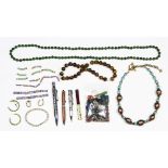 Collection of multi-stone, yellow gold and metal jewelry items Including 1) nephrite bead