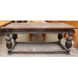 Gothic Revival marquetry dining table, the rectangular top with inlaid checker banding, rising on