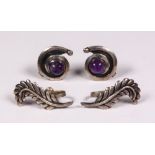 (Lot of 2) Pairs of Marciela amethyst, sterling silver and metal earrings Including 1) pair of