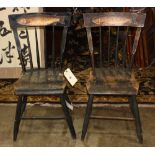 Pair of early paint decorated country chairs likely early 19th century, each having a large