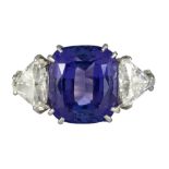 Tanzanite, diamond, 14k white gold ring