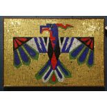 Mid Century mosaic panel depicting a thunderbird with winges expanded, signed Goldie 1964, 25"h x