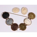 (Lot of 3) Lava cameo, 9k rose gold bracelet and stones Including 1) bracelet, featuring (6) lava